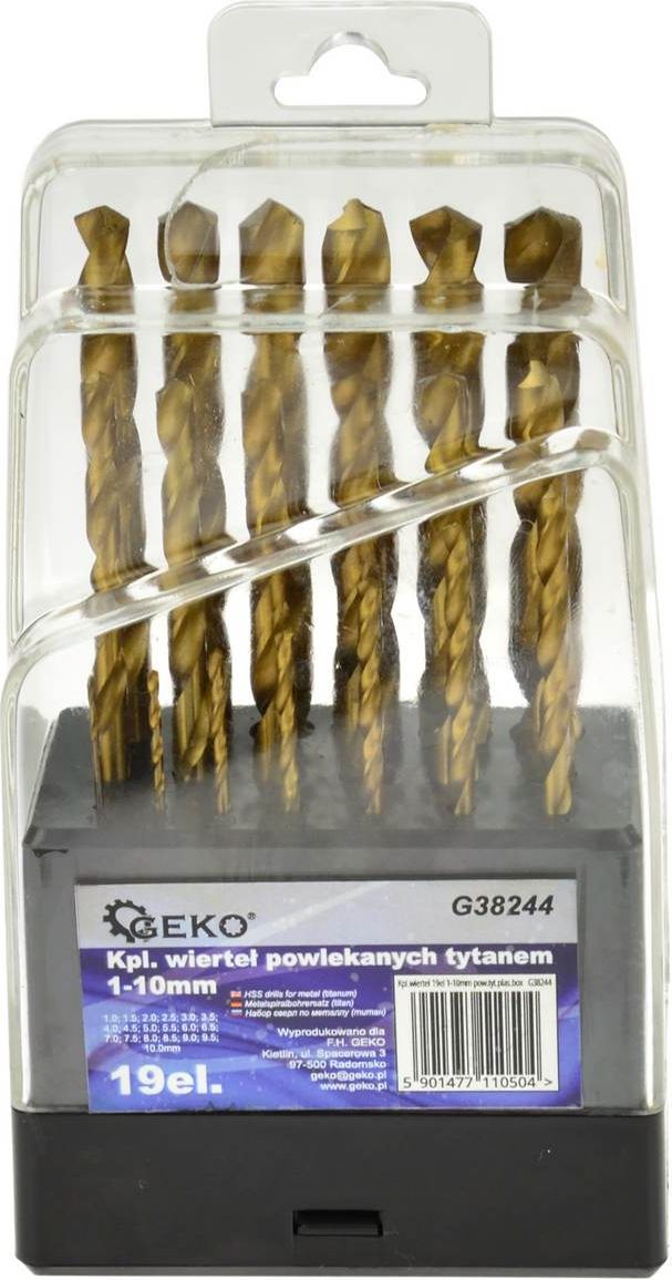 Wiertło Geko Kpl.wierteł pow.tyt 19szt.1-10mm.plas.box (50)