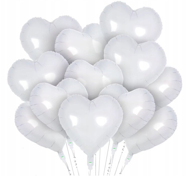 Balon Foliowy Biały Białe Serce Serca Walentynki Valentine's Day 10 szt