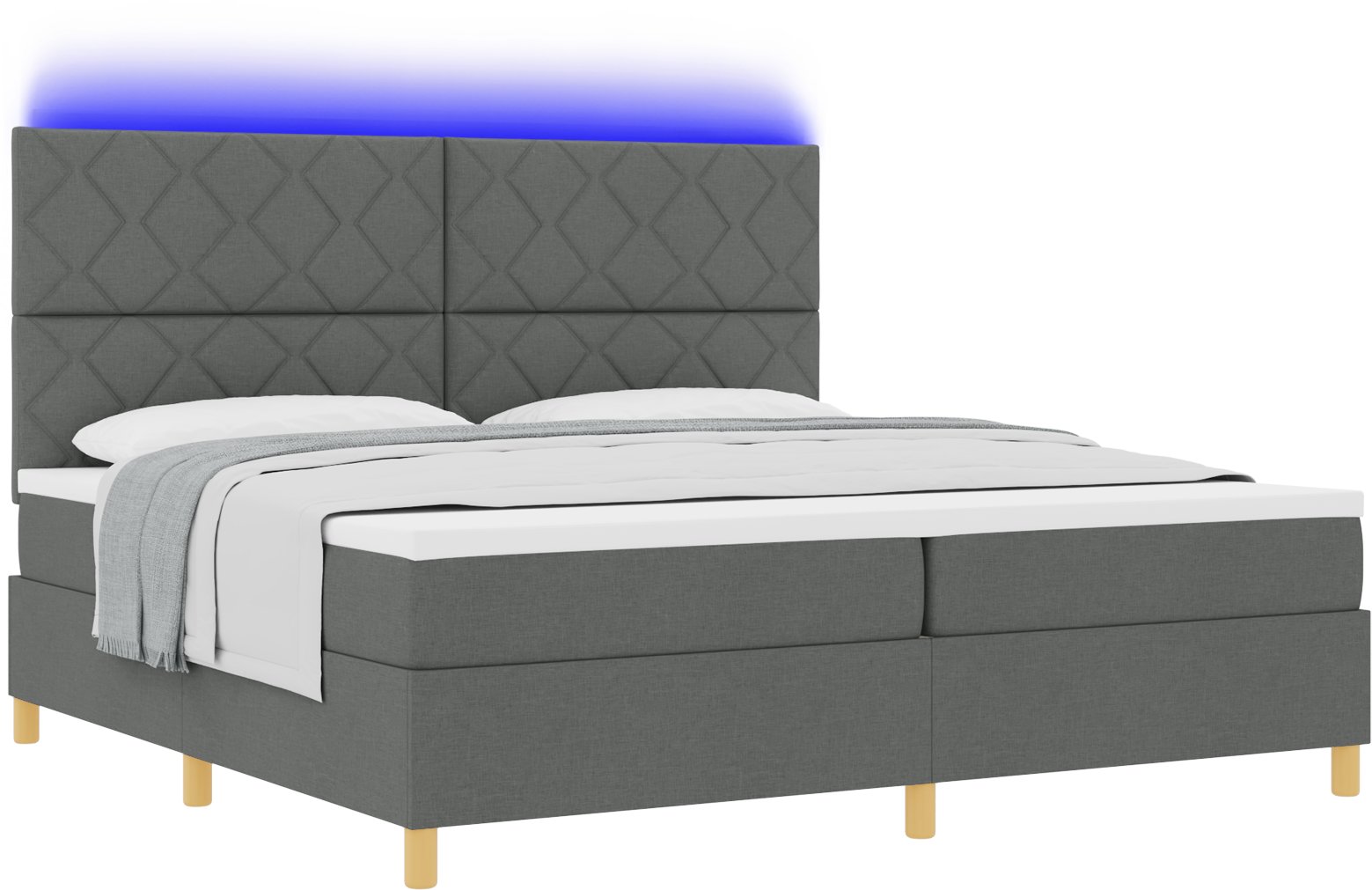 vidaXL Ciemnoszare łóżko Box Spring z materacem i LED 200x200 cm Tkanina