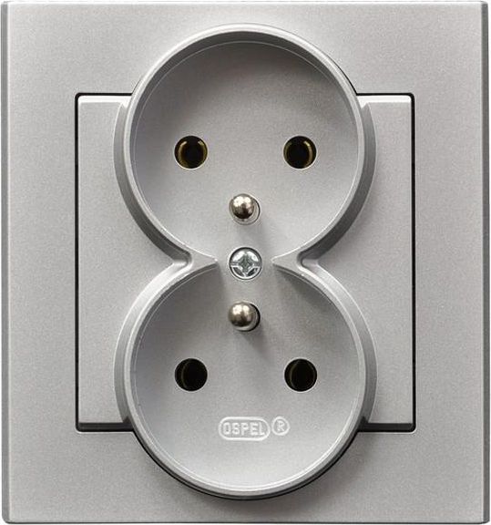 Ospel Gniazdo Sonata podwójne z uziemieniem srebrny mat (GP-2RZ/38)