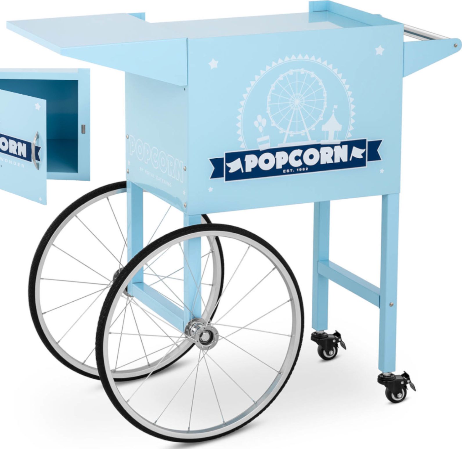 Royal Catering Wózek podstawa do maszyny do popcornu z szafką retro 51 x 37 cm - niebieski Wózek podstawa do maszyny do popcornu z szafką retro 51 x 3
