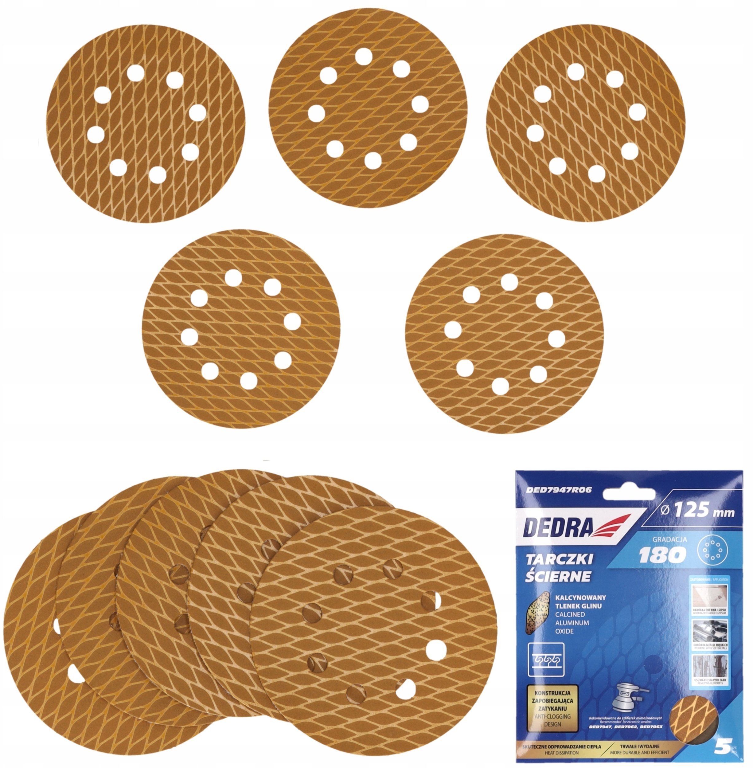 Tarczki ścierne Anti-clog 125mm, #180, rzep, zestaw 5szt