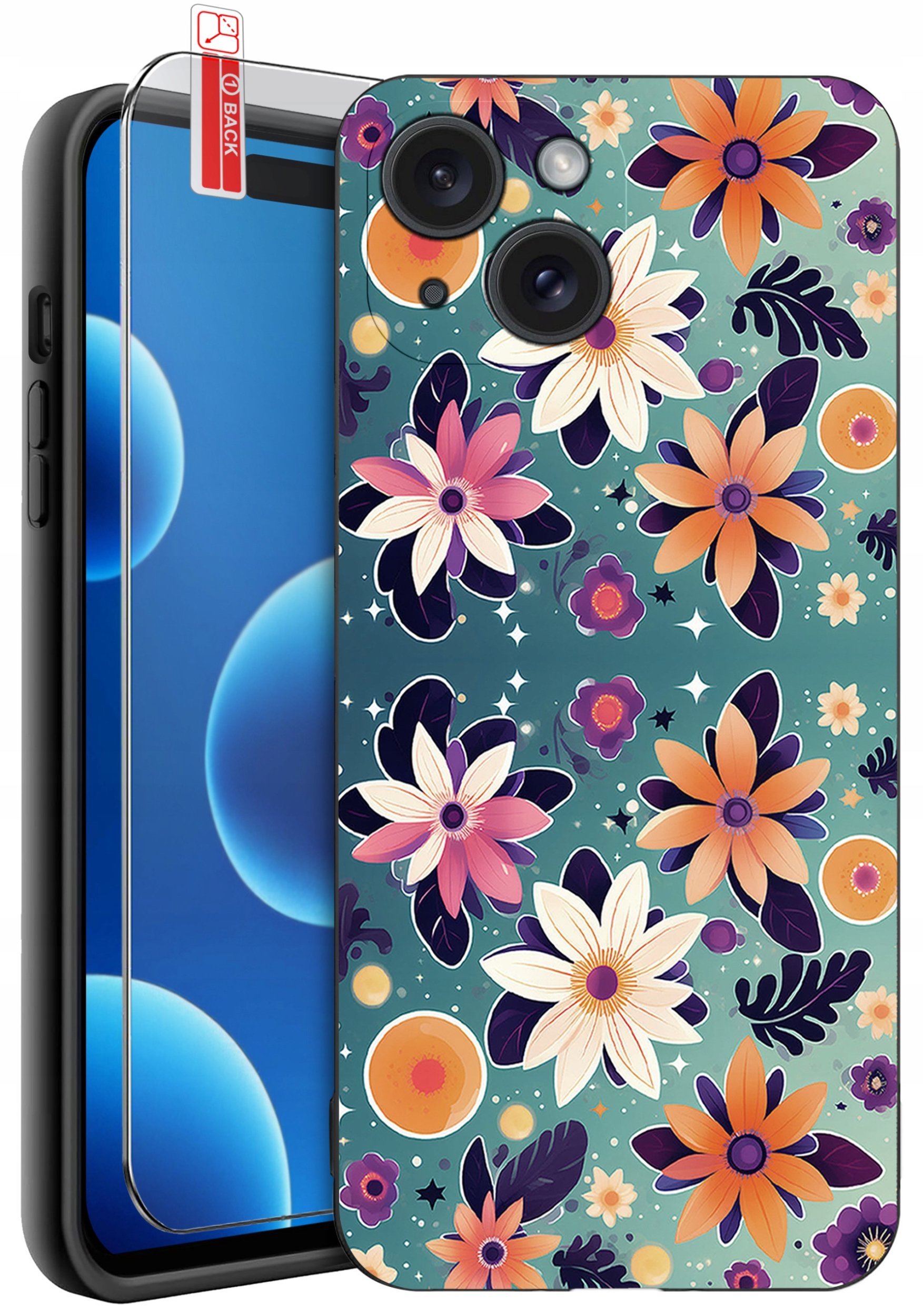 ETUI do iPhone 15 | WZORY | SILIKONOWE MATT CASE + SZKŁO 9H