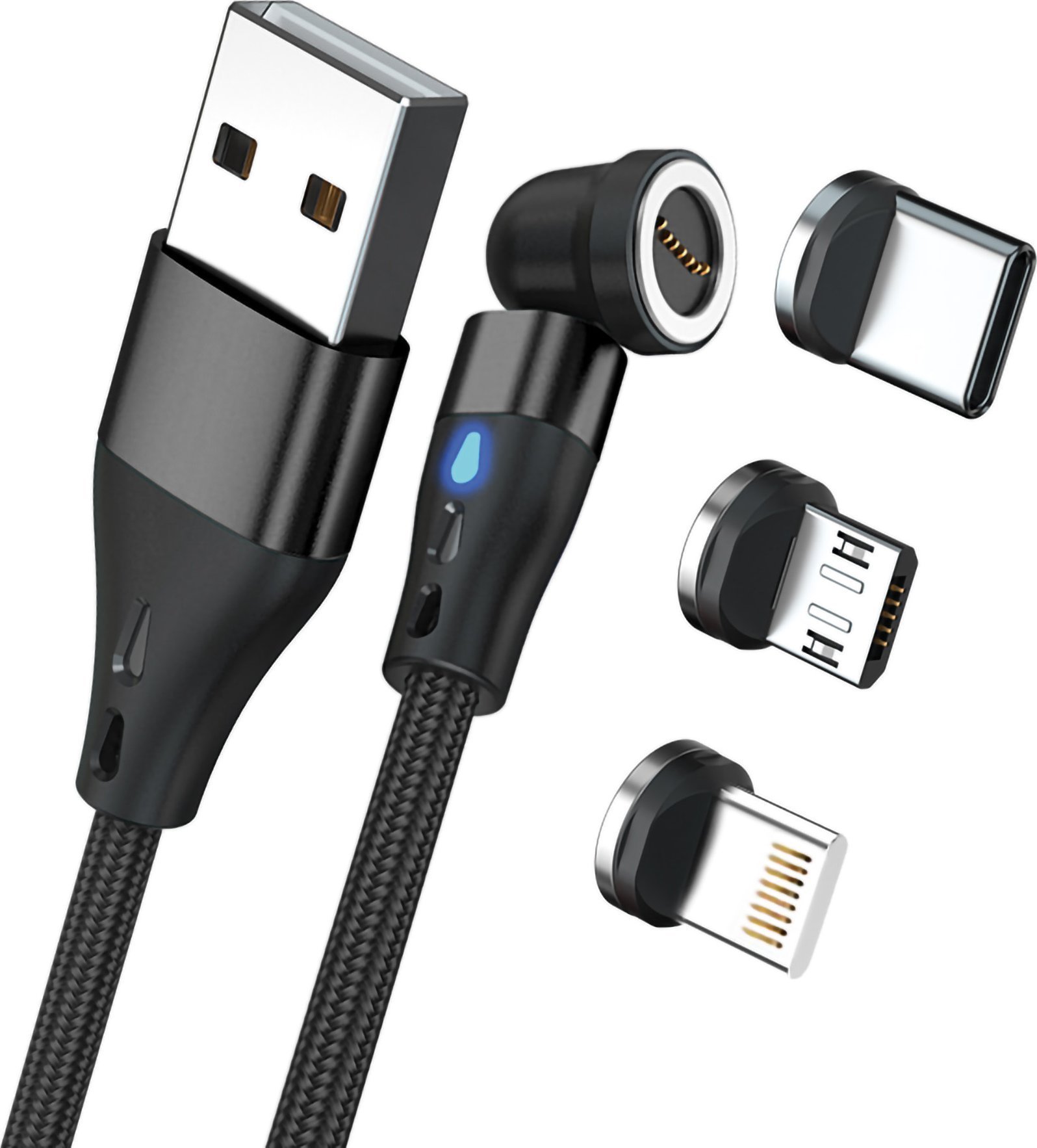 Kabel USB Realpower USB-A - USB-C + microUSB + Lightning 2 m Czarny (439643)