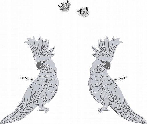 Radziszewska Jewellery Kolczyki Srebrne Papuga Kakadu Wkrętki 925 Dedykacja Prezent Biżuteria