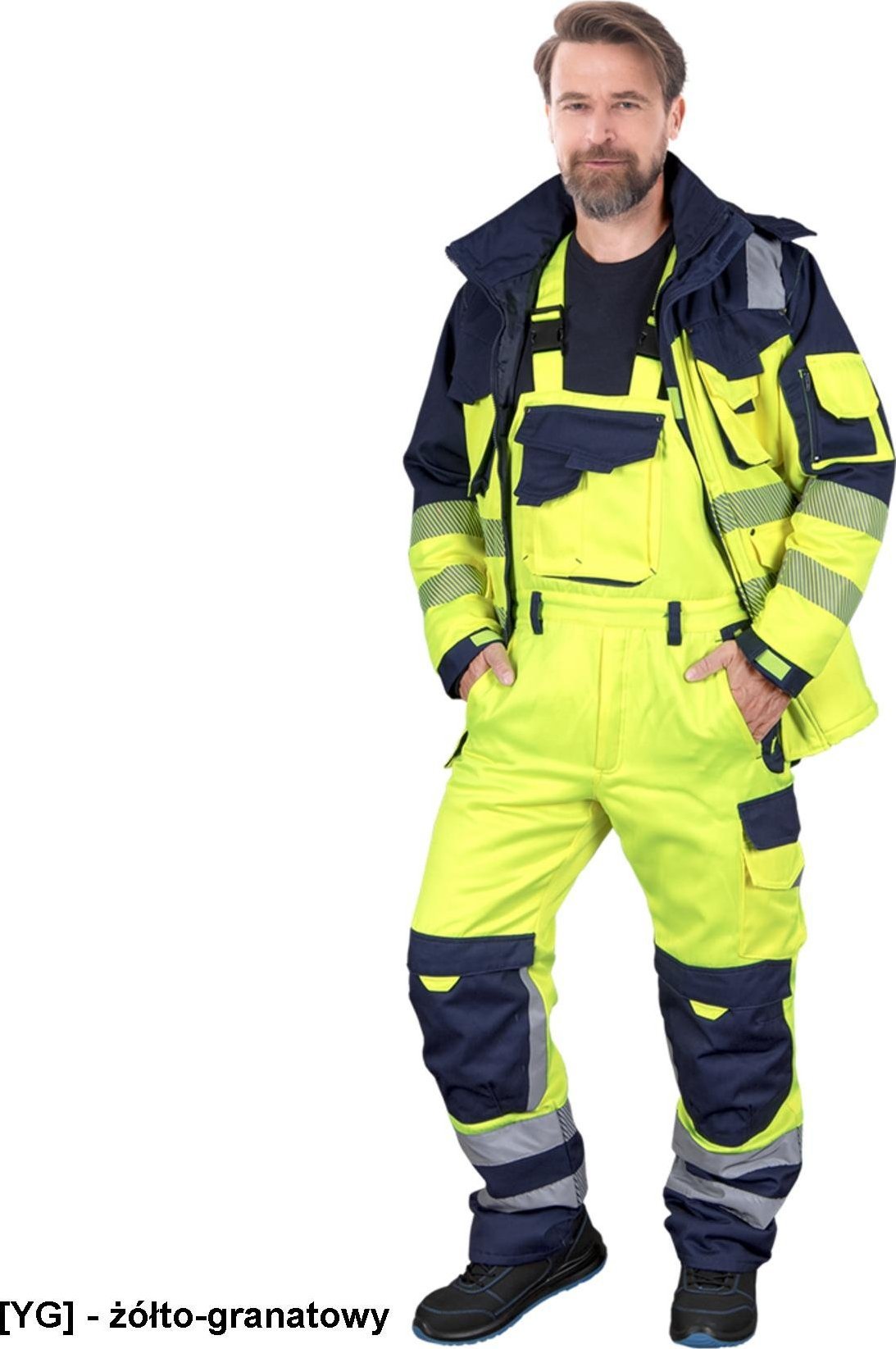 R.E.I.S. LH-BIBWINTER - OCIEPLANE SPODNIE OCHRONNE OGRODNICZKI - żółto-granatowy 3XL