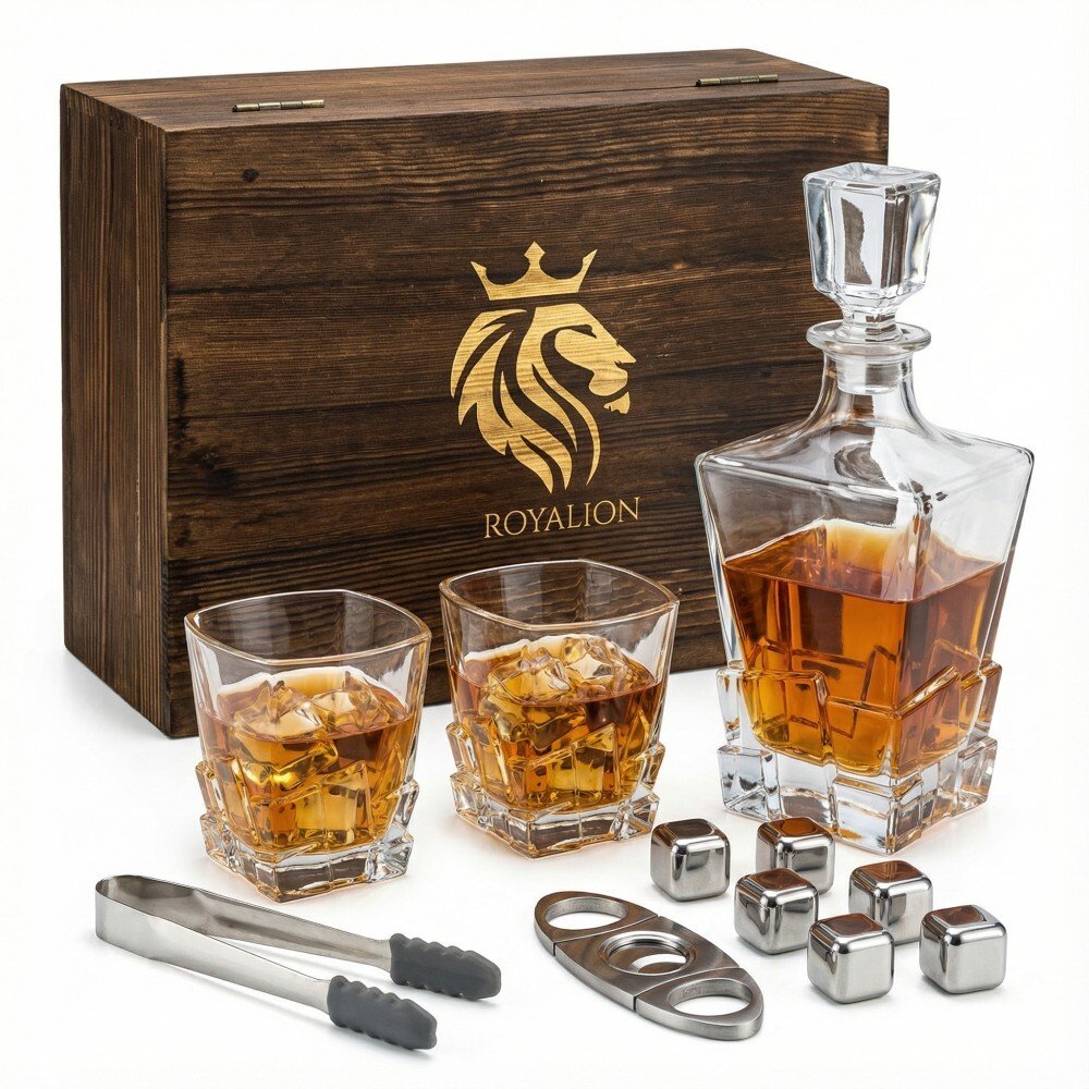 Zestaw do whisky Supero z karafką i 2 szklankami + obcinarka do cygar