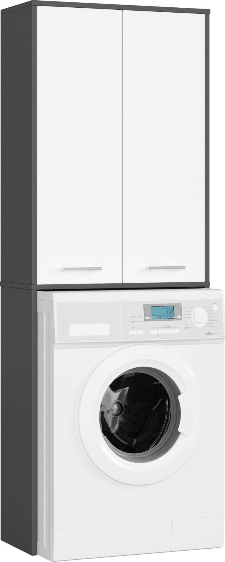 Fabryka Mebli Akord Słupek łazienkowy FIN 180 cm nad pralkę regał 2 drzwi - grafit szary biały