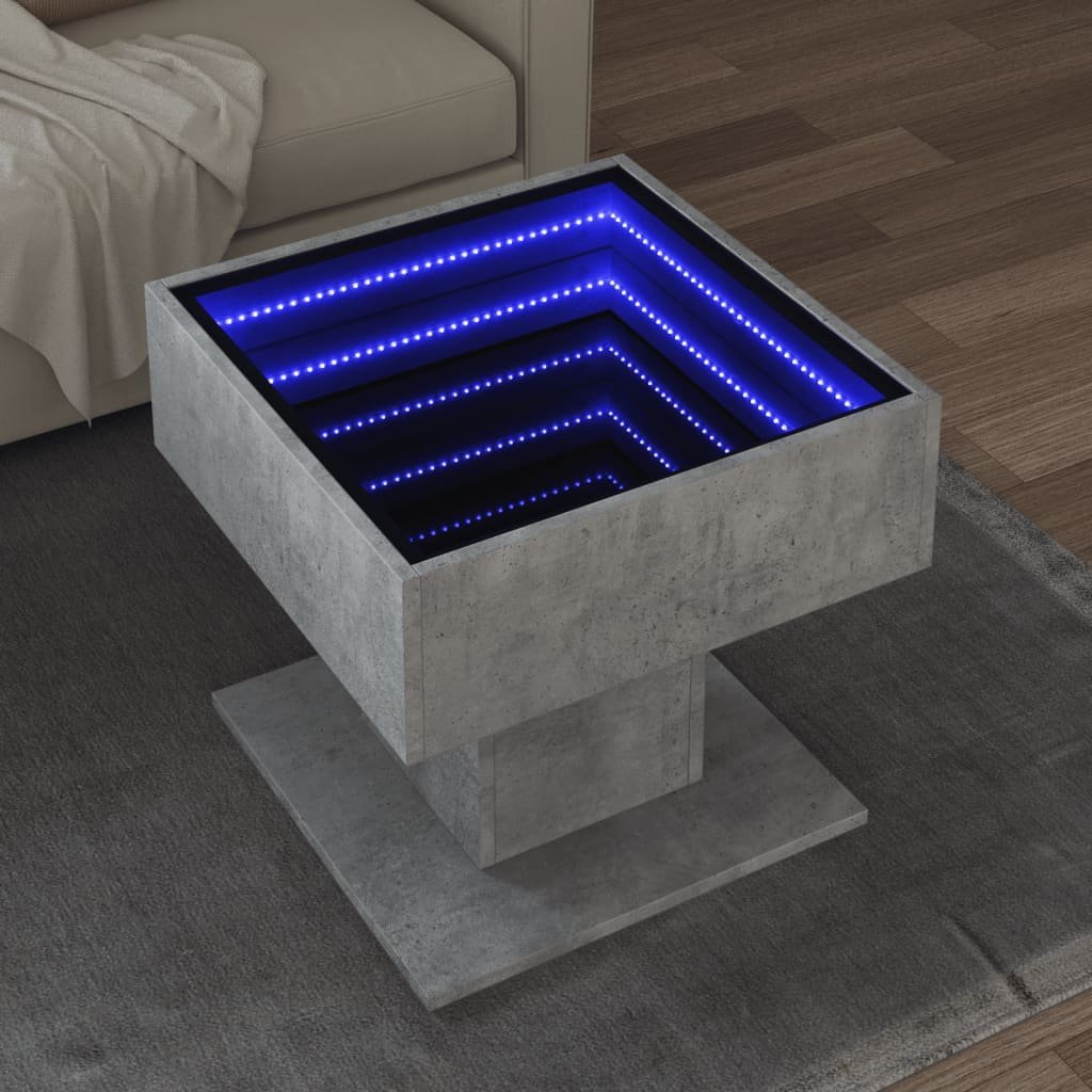 vidaXL vidaXL Stolik kawowy z LED, szarość betonu, 50x50x45 cm