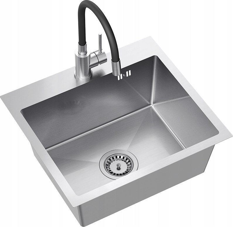 Zlewozmywak Luke 100 - stalowy, 50x45x20cm + bateria z elastyczną wylewką (ZH5045BS_3323503BL)