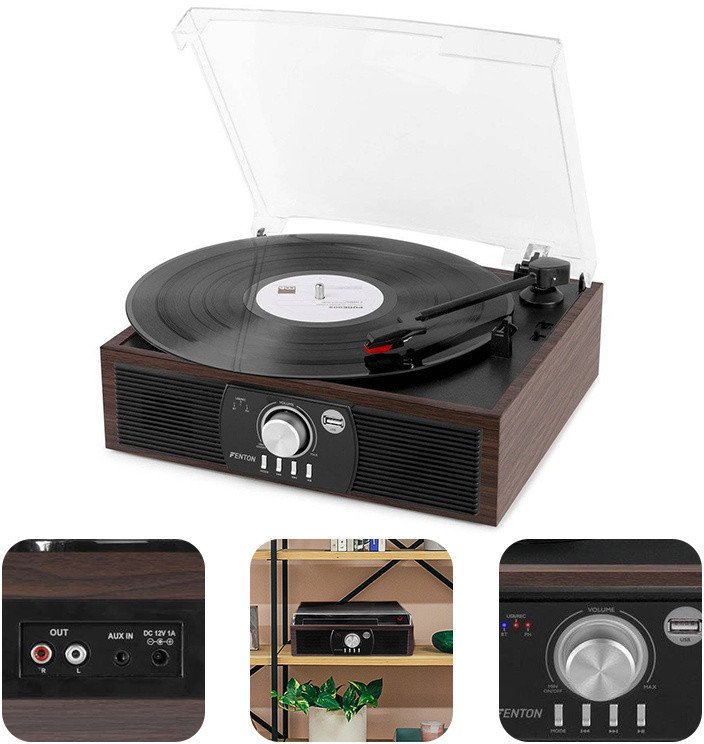 Gramofon Fenton Gramofon RP175DW BT USB ciemne drewno one size