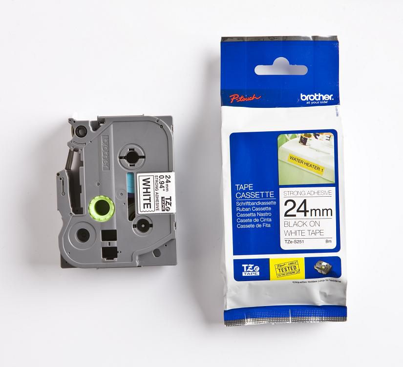 Brother TZE-S251 24mm biała / czarny nadruk (BROTAS42444)