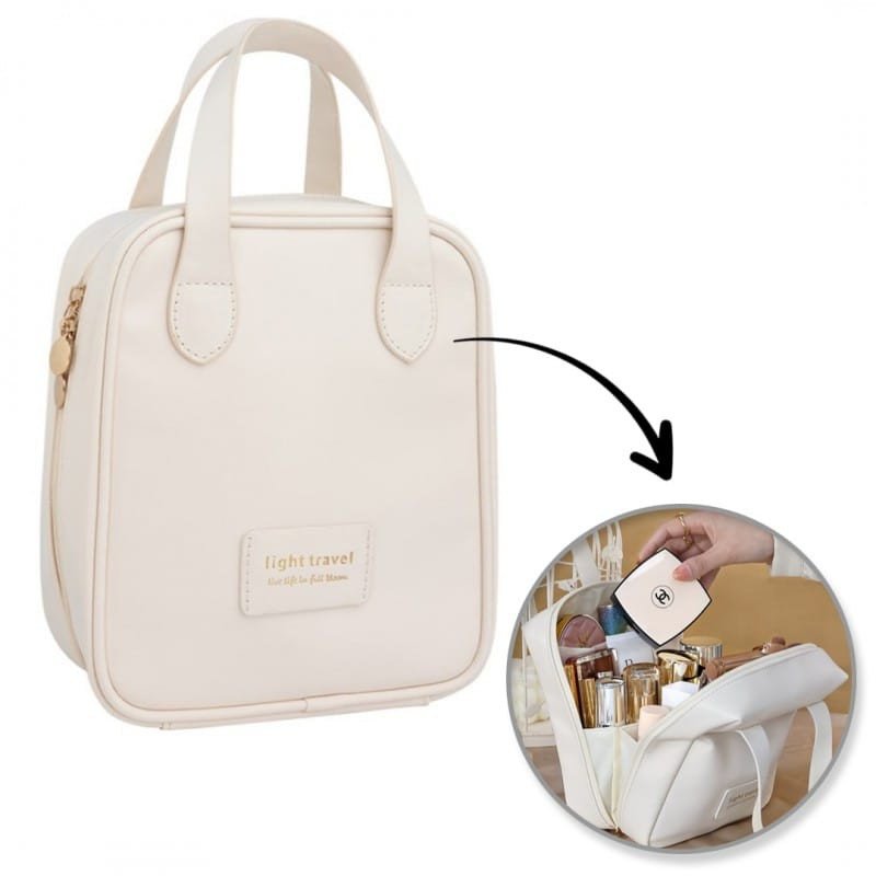 Kosmetyczka organizer na kosmetyki z rączką 17x7x19cm kremowa KS128B