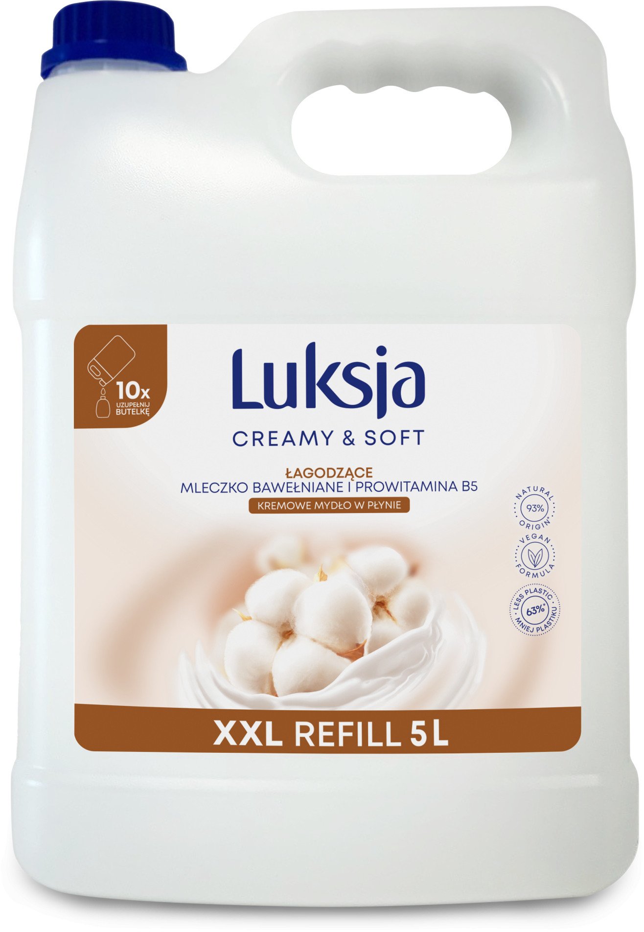Kremowe mydło w płynie LUKSJA, bawełna, zapas 5l