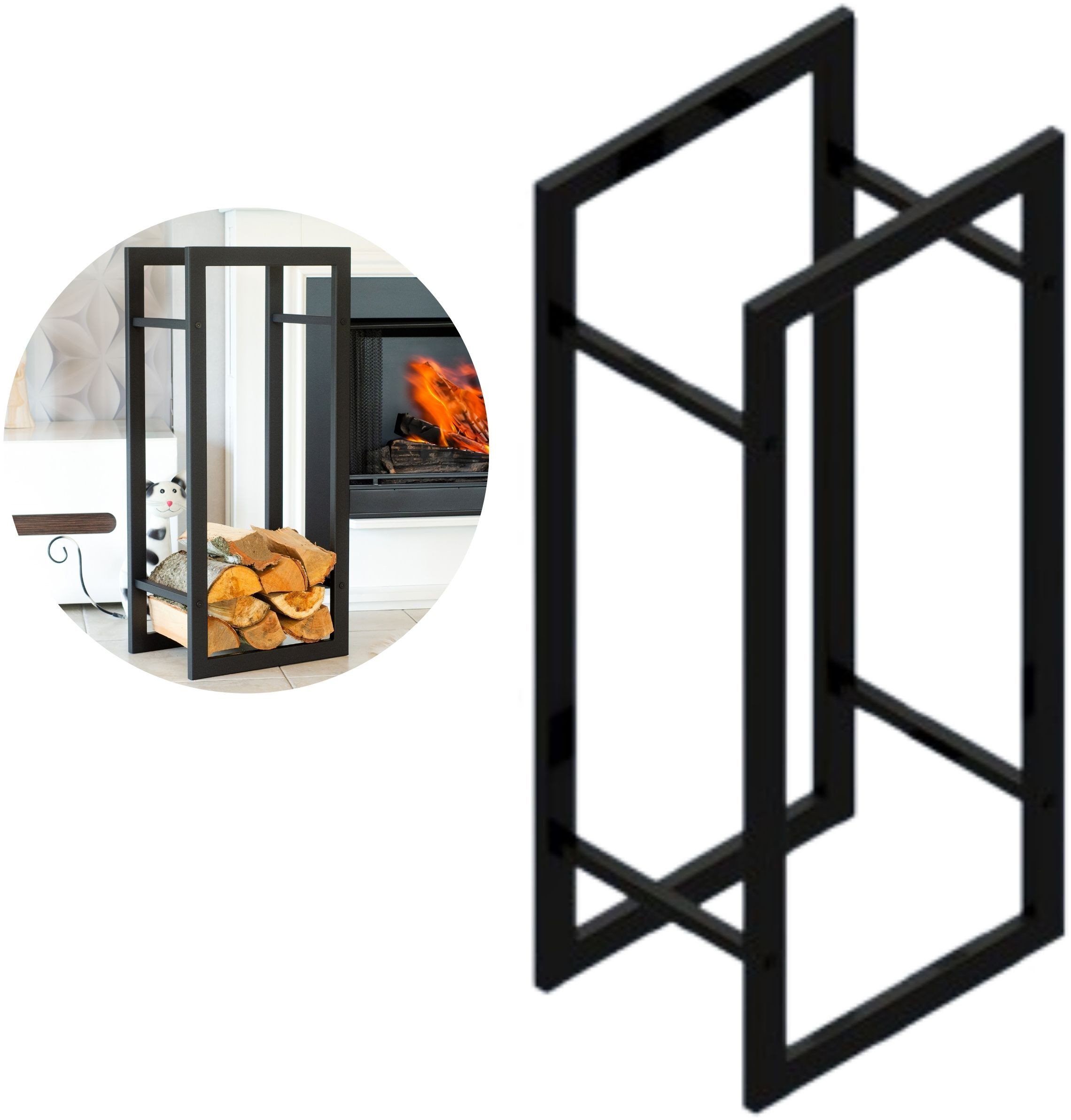 Stojak na drewno kominkowe JESION Stalowy wolnostojący regał