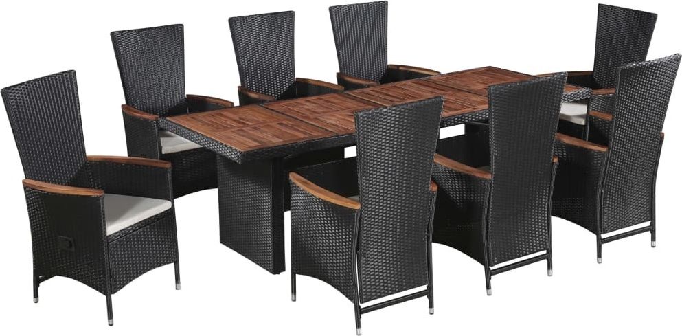 vidaXL 9 częściowy zestaw mebli ogrodowych z poduszkami, rattan PE, czarny (47679)