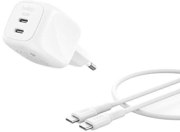 Ładowarka Belkin Ładowarka Dual USB-C 50W PD PPS+1m Kabel WCH019kq1MWH-B6