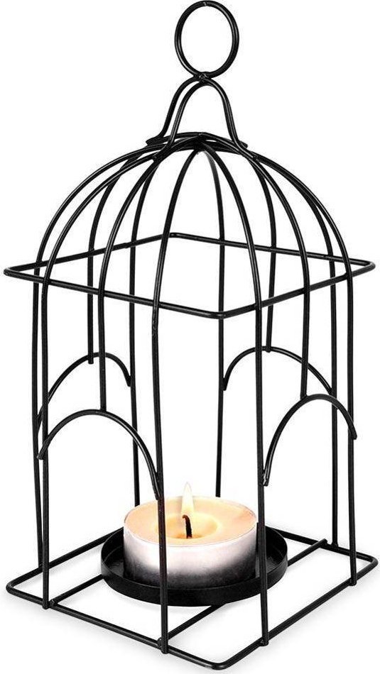 Lampion świecznik na świeczki tealight metalowy czarny klatka dla ptaków