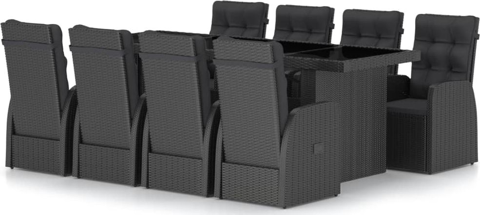 vidaXL 9-cz. zestaw mebli ogrodowych z poduszkami rattan PE czarny