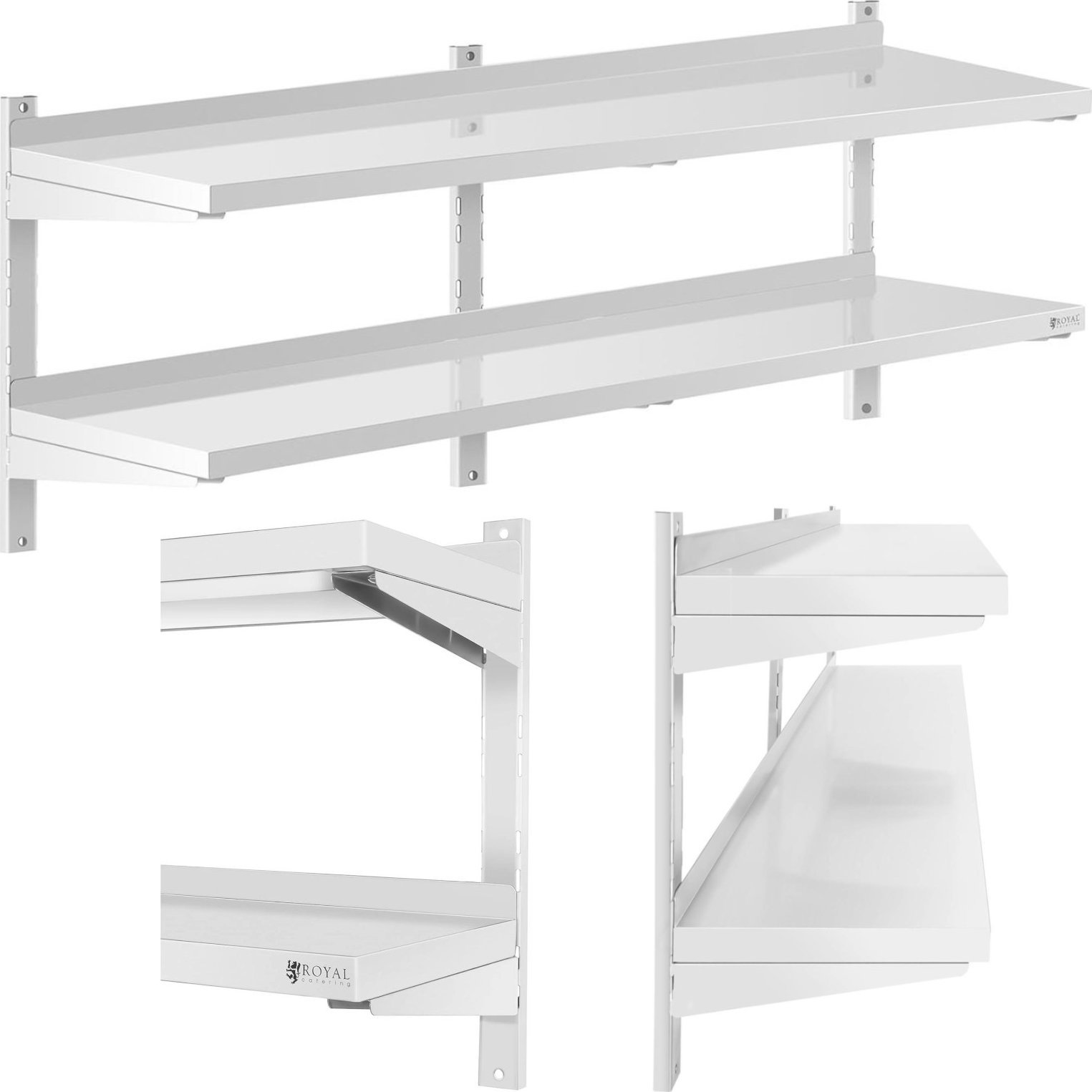 Royal Catering Półka ścienna wisząca gastronomiczna podwójna z regulacją STAL 150 x 40 cm Półka ścienna wisząca gastronomiczna podwójna z regulacją ST