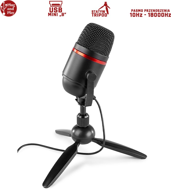 Mikrofon pojemnościowy USB Power Dynamics PCM100 ze statywem stołowym one size