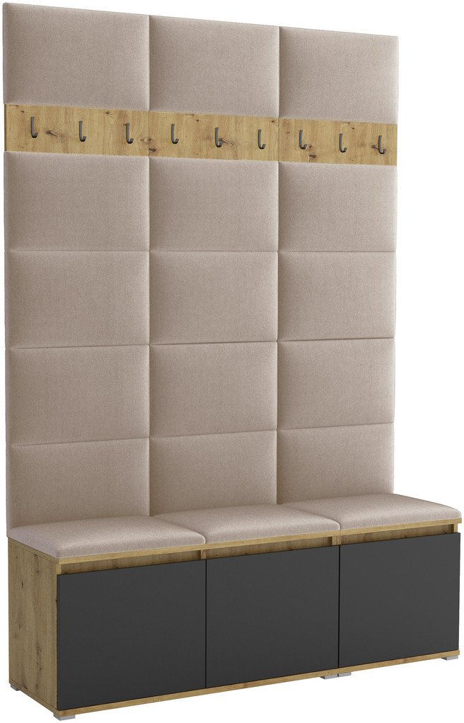 Tapicerowana garderoba Noris III - kolor artisan z czarnym frontem + tkanina Trinity 04