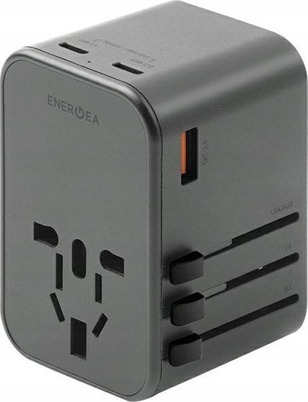 Ładowarka Energea ENERGEA ład. siec. 1xUSB+2xUSB-C PD-PPS-QC 3.0 65W 1A2C adapter 4w1 US/UA/EU/UK szary/gunmetal Travelworld Adapter GaN65W