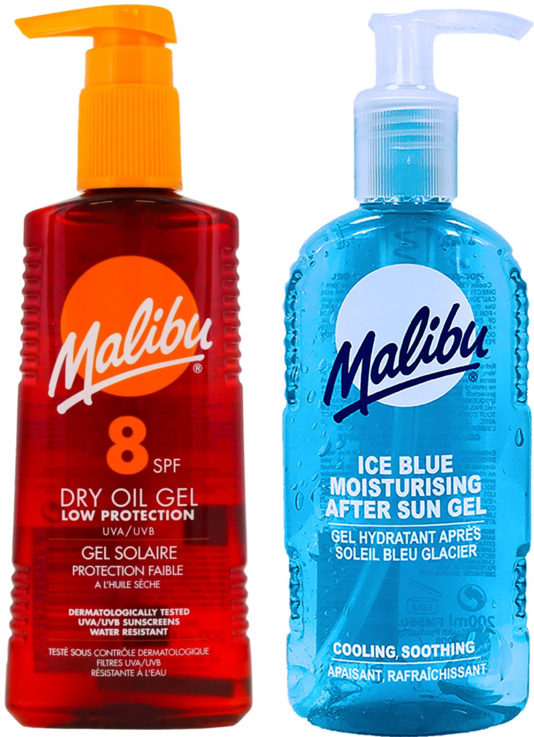Malibu SPF8 Żel Brązujący Do Opalania 200ml + Ice Blue Żel Po Opalaniu 200ml