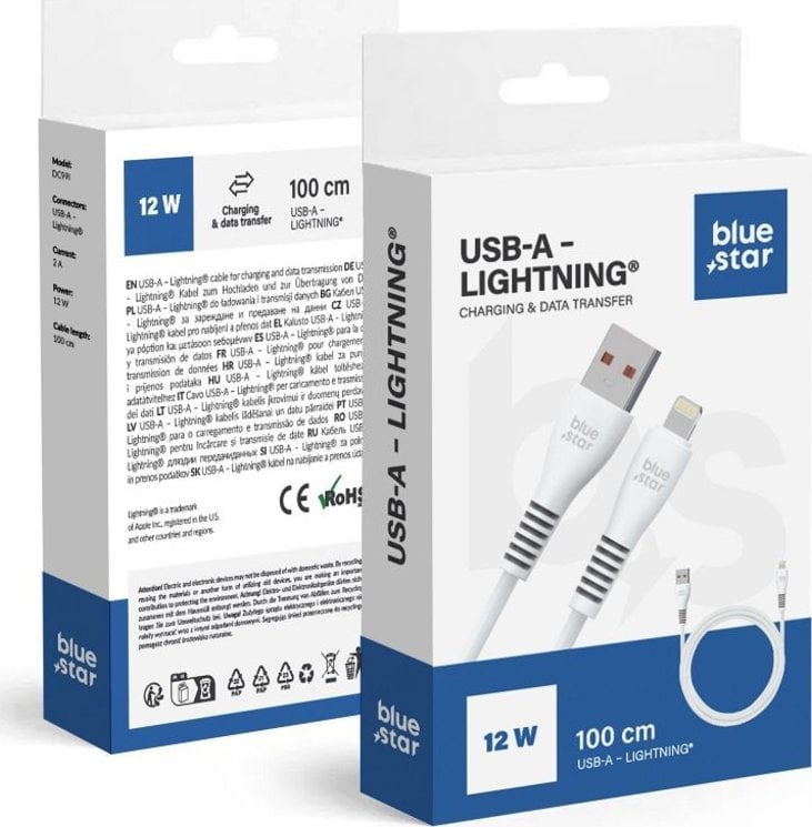 Kabel USB Bluestar USB-A - Lightning 1 m Biały