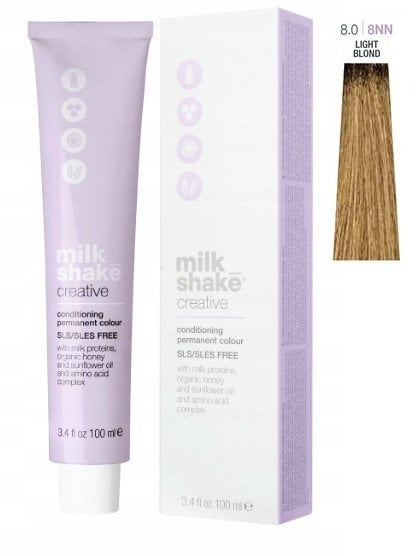 Milk Shake, Creative, SLS/SLES-Free, Permanent Hair Dye, 8.08NN Light Blond Intense Natural, 100 ml For Women