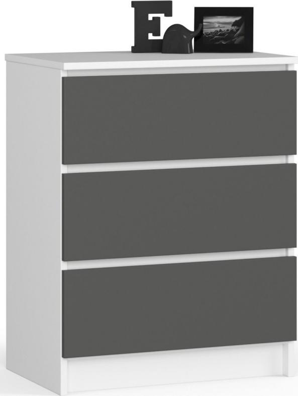 Fabryka Mebli Akord Komoda do salonu K 60 cm 3 szuflady - biała-grafit szary