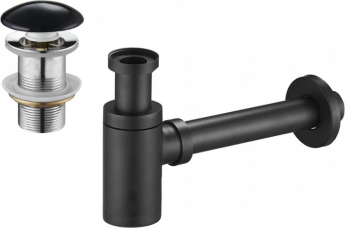 Syfon Mexen Mexen półsyfon umywalkowy okrągły z korkiem ceramicznym klik-klak, bez przelewu, czarny - 7991050-75