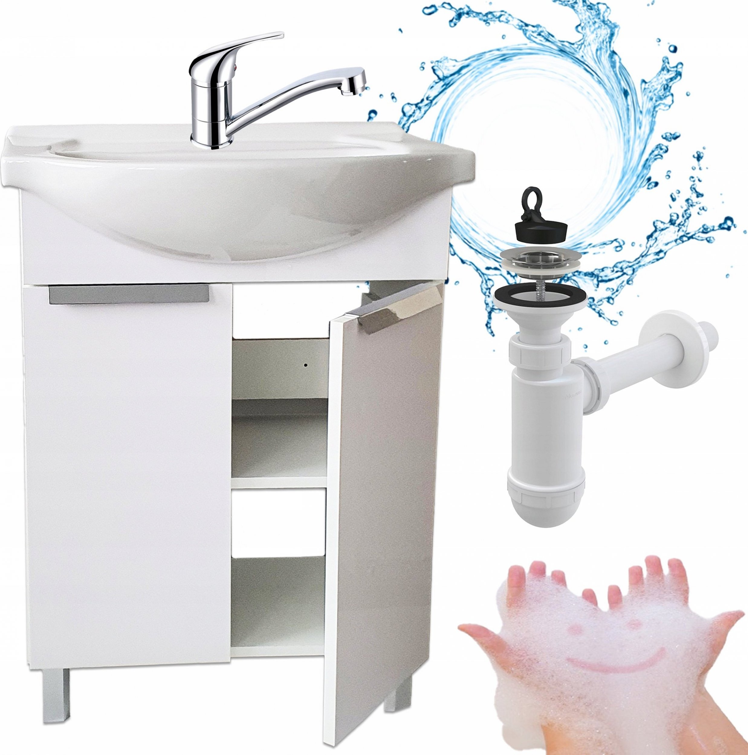 Stamar Szafka Stojąca Biała do Łazienki Umywalka 60 Bateria Chrom Obrotowa Syfon