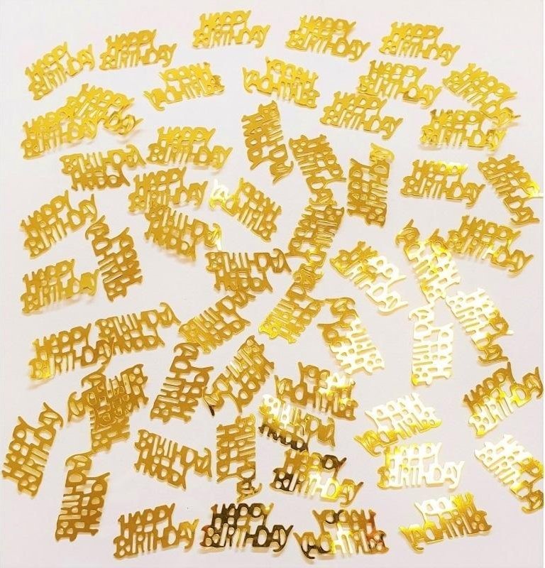 Konfetti metalizowane Happy Birthday złote