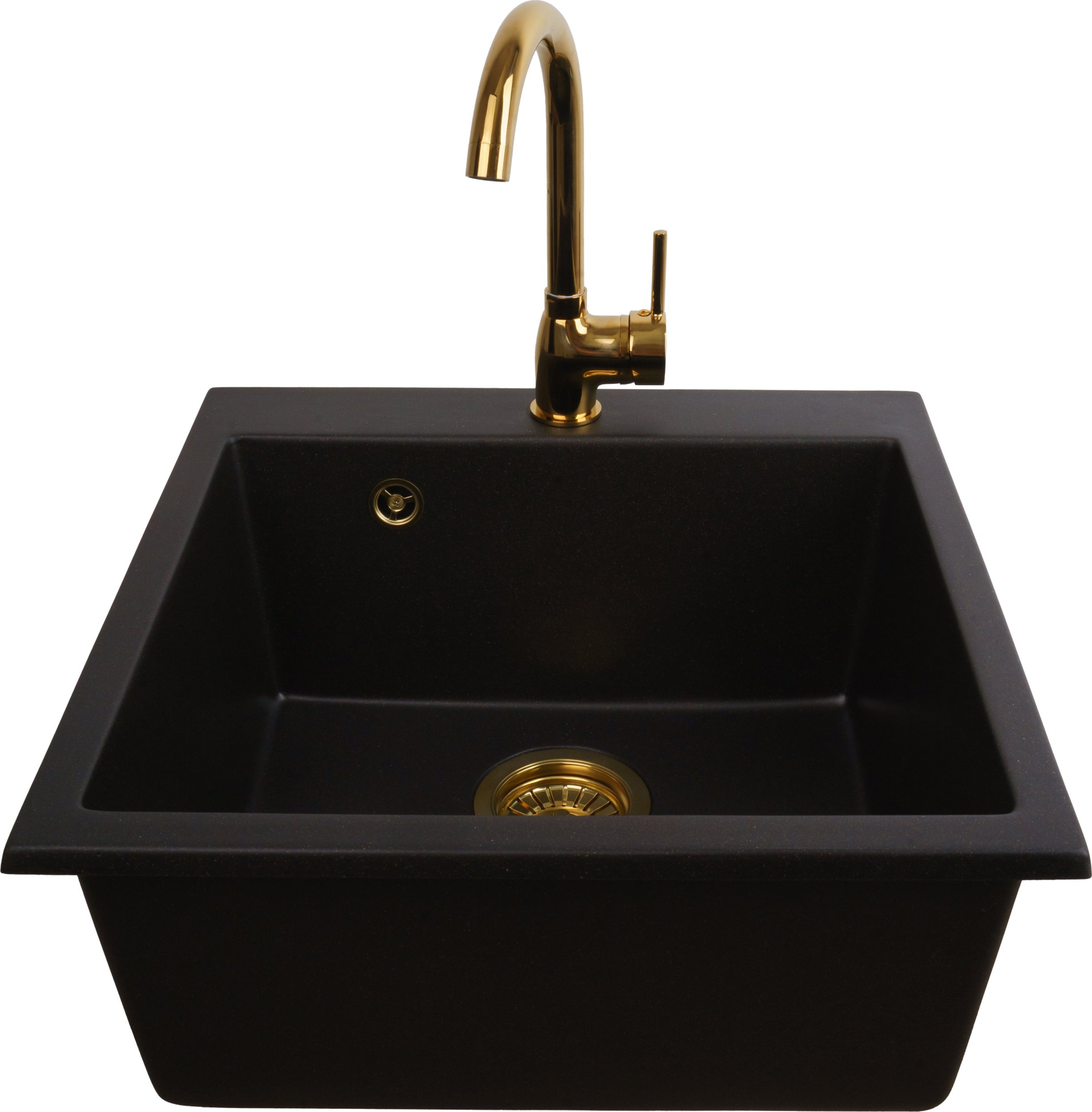 Zlewozmywak PREHNIT Zlewozmywak jednokomorowy FORTINA złoty metalik + bateria złota BETA