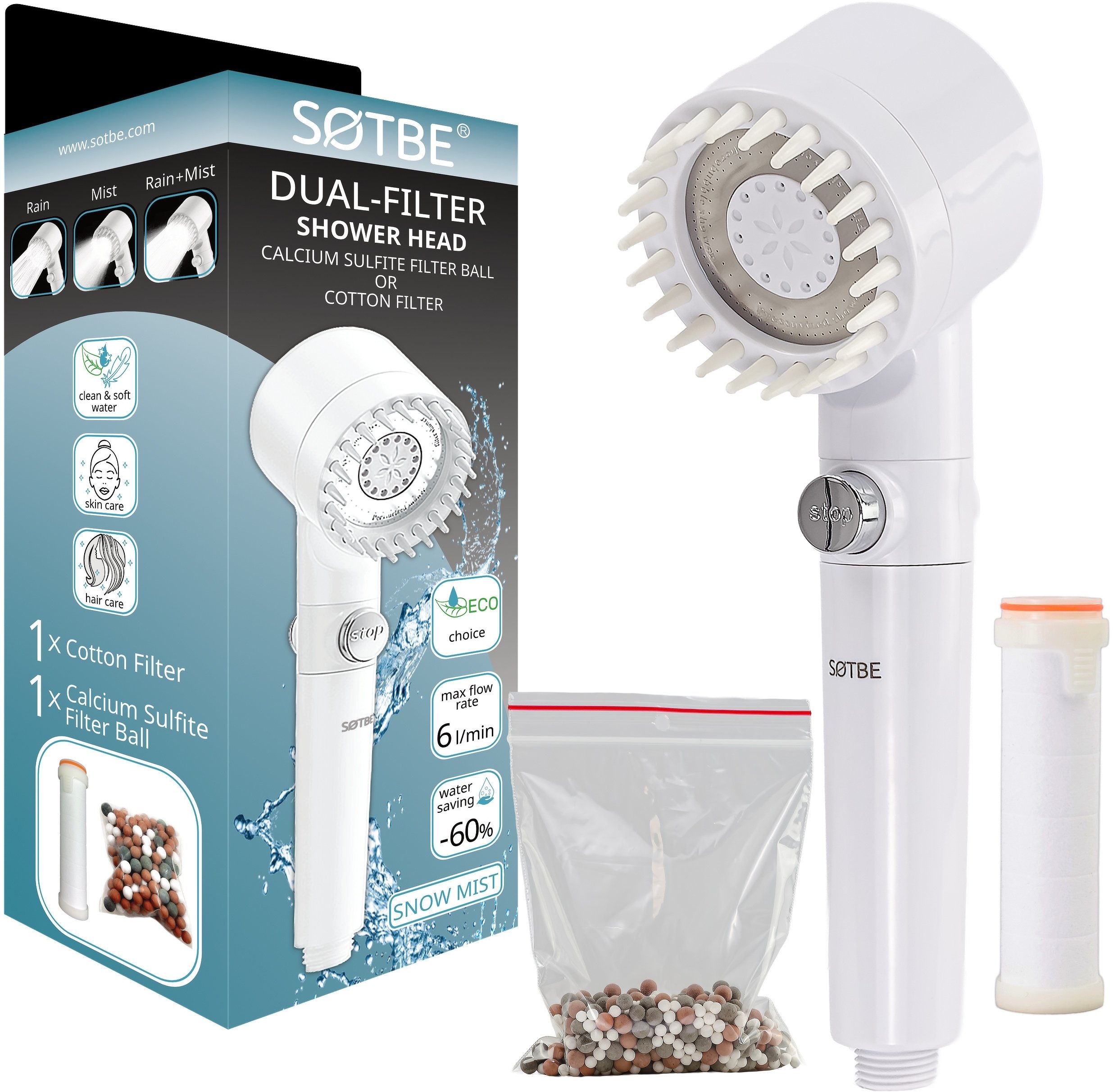 Słuchawka prysznicowa Oszczędna z masażerem Filtr x2 SOTBE SNOW MIST SOHE-27