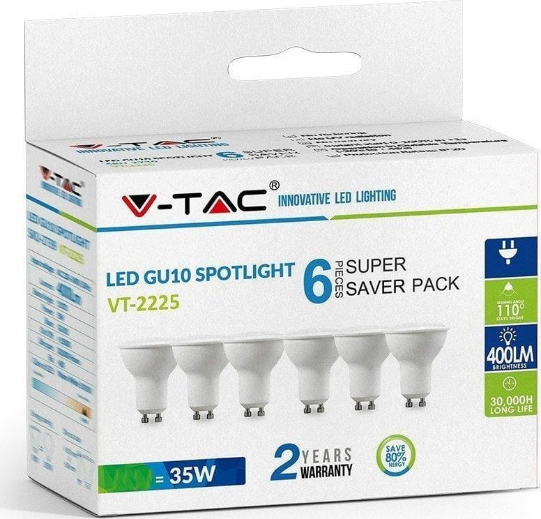 V-TAC Żarówka LED V-TAC 4,5W GU10 SMD Mleczna VT-2225 zimna 400lm 6szt
