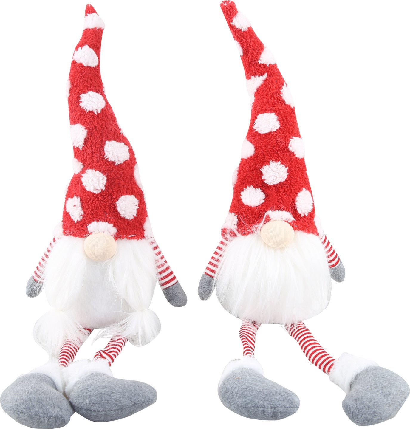 Dekoracja świąteczna Tajemniczy ogród Dekoracja świąteczna gnom z brodą i czapką w kropki siedzący 65 cm