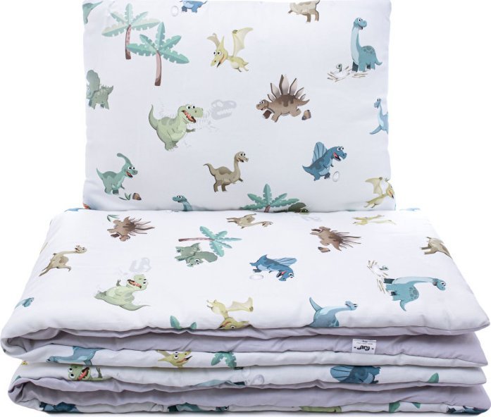 PULP BAMBOO Komplet pościeli z bawełny satynowej 100x135cm- Kolorowe Dinozaury