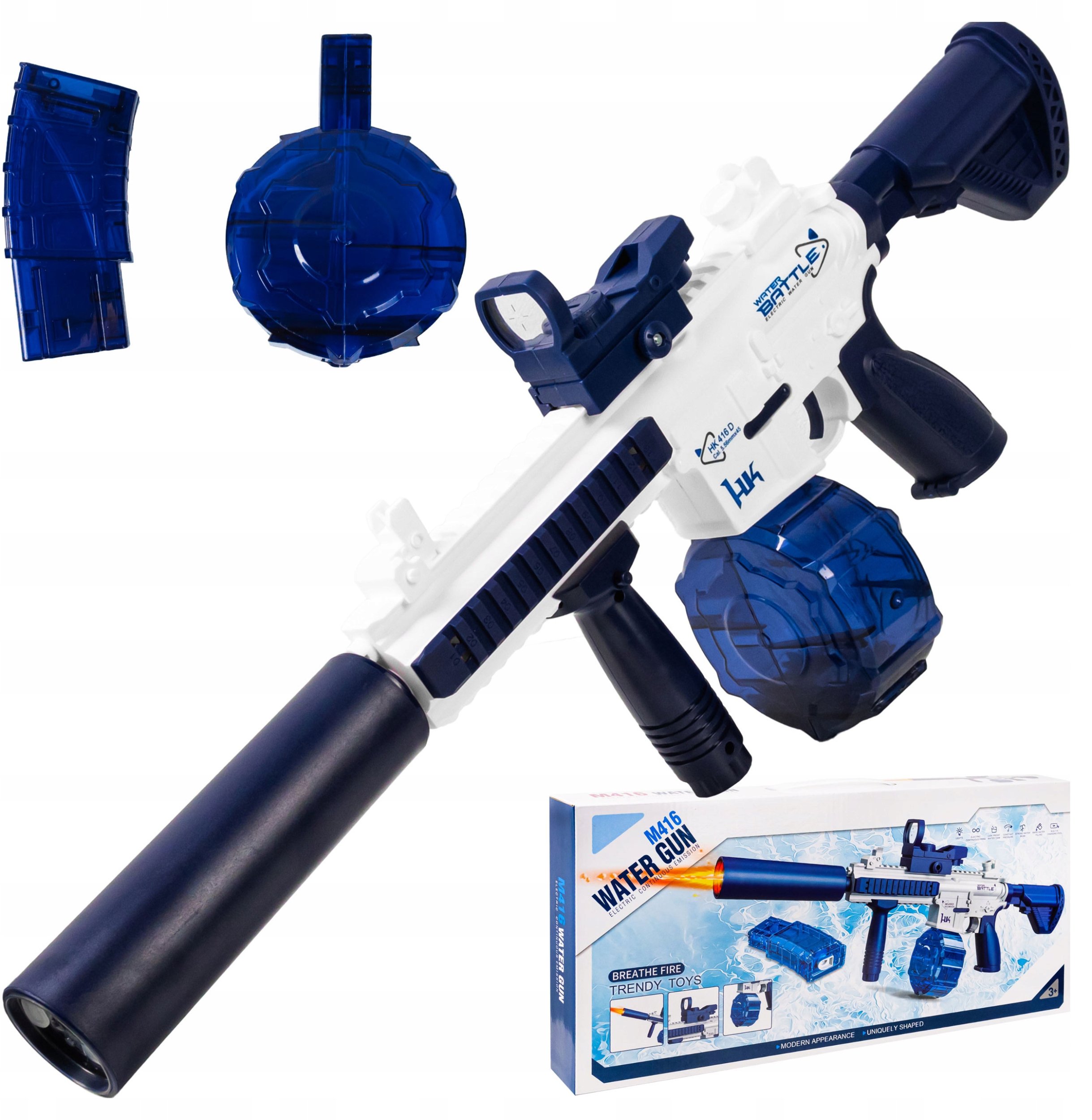 Karabin Na Wodę Automatyczny Pistolet Dla Dzieci Sikawka 2 Magazynki Led