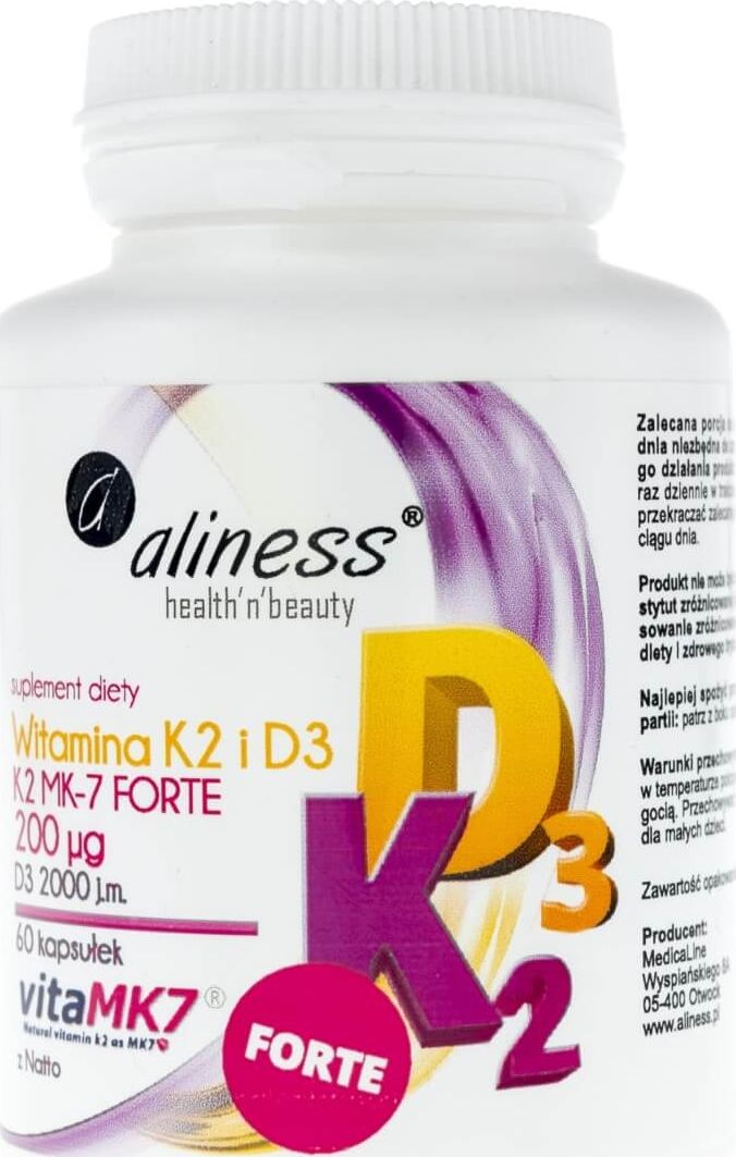 Aliness Aliness Witamina K2 FORTE MK-7 200 g z Natto + D3 - 60 kapsułek
