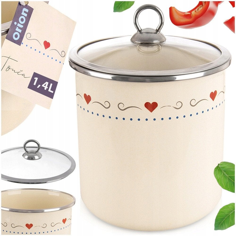 Pojemnik na żywność emaliowany z pokrywką szklaną TONCA 1,4 l