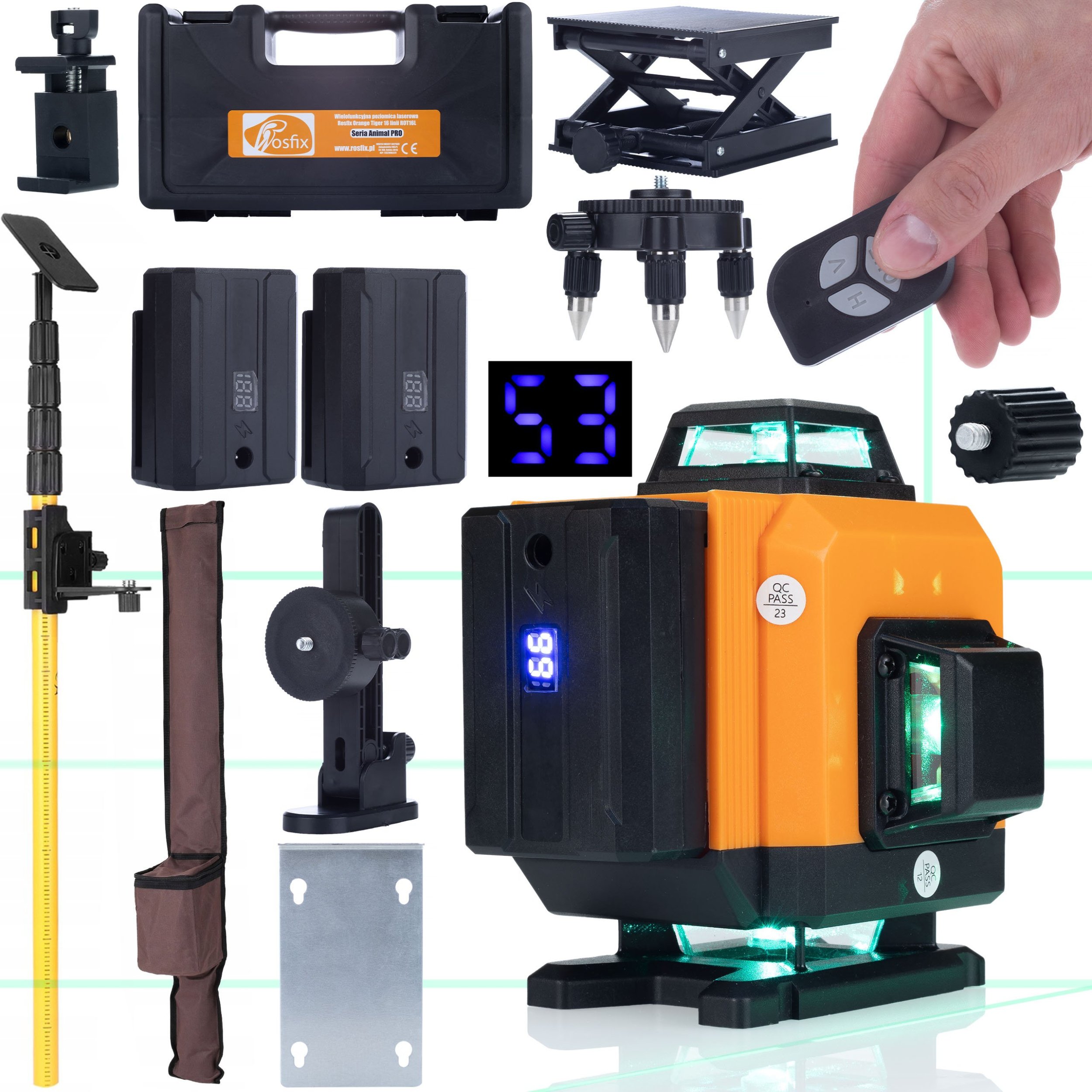 Rosfix ZESTAW LASER KRZYŻOWY POZIOMCA 360 TYCZKA ROSFIX ORANGE TIGER WALIZKA 2AKU