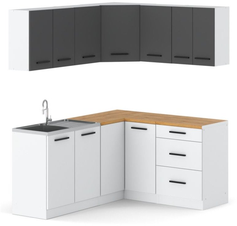 Meble Kuchenne Narożne Biało Szare Zestaw Mebli Kuchennych Danka Nowoczesny