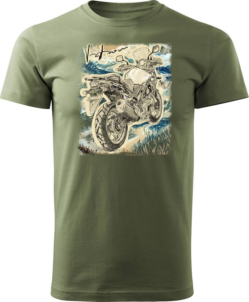 Topslang Koszulka z motocyklem na motor Suzuki V-strom Vstrom DL 650 XT męska khaki REGULAR S