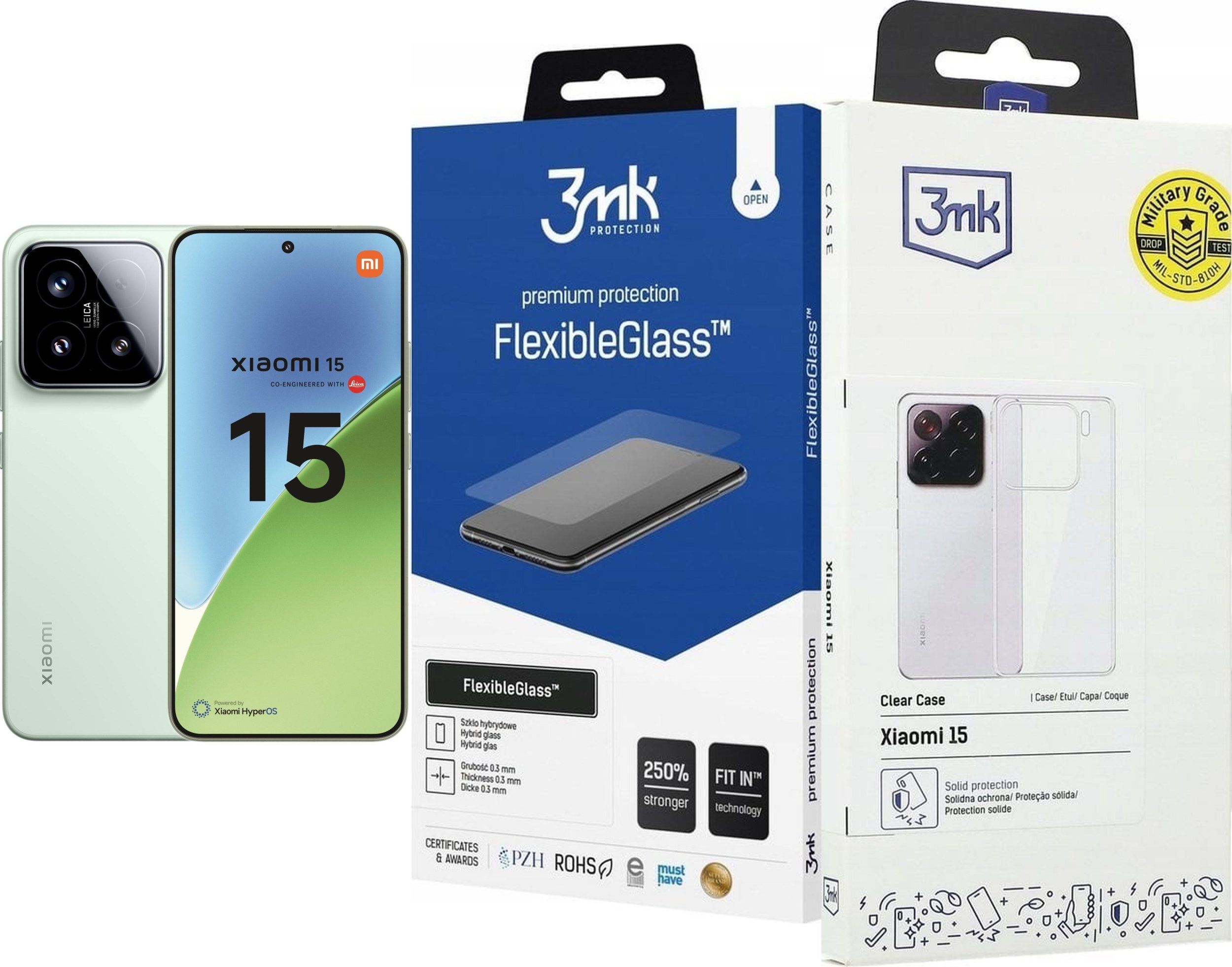 Smartfon Xiaomi Xiaomi 15 5G 12/512GB Zielony (MZB0ITWEU) + FlexibleGlass + Etui Clear Case