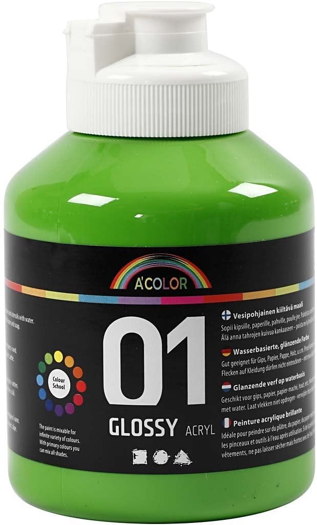 Akrylmaling A-Color 01 - blank, primærgrøn, 500 ml