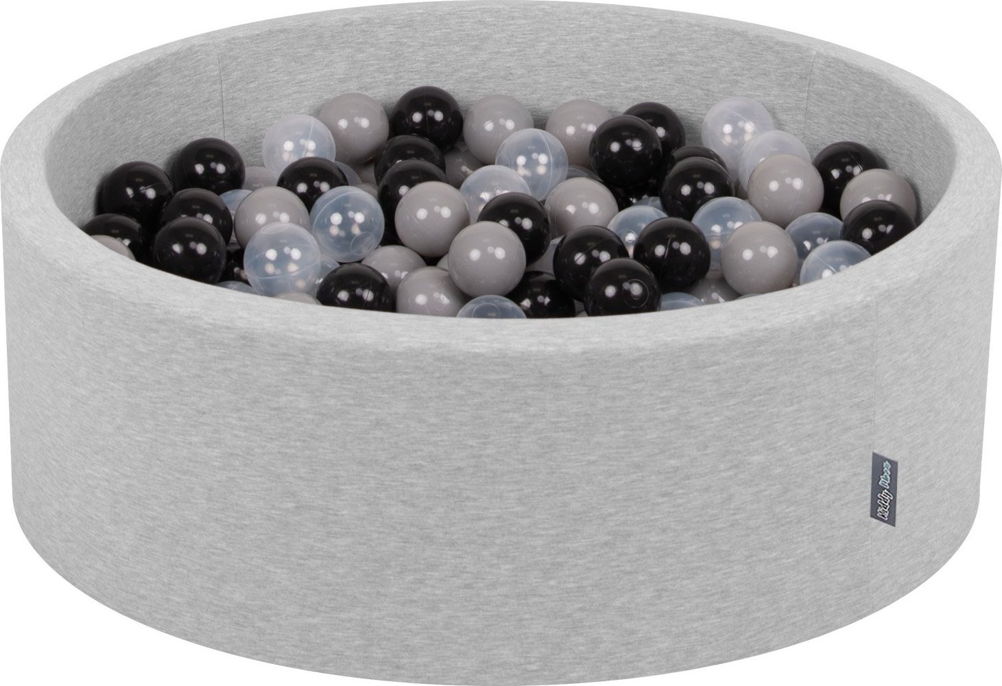 KiddyMoon KiddyMoon Suchy basen okrągły z piłeczkami 7cm jasnoszary: czarny-szary-transparent 90x30cm/300piłek Zabawka basen piankowy