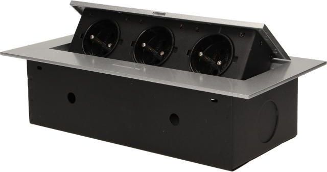 Orno Gniazda wpuszczane w blat 3x250V AC z płaskim rantem czarne (OR-AE-1371/B)
