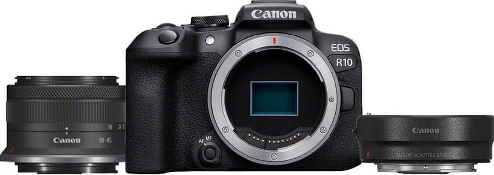 Aparat Canon EOS R10 + RF-S 18-45 mm f/4.5-6.3 IS STM + adapter EF-EOS R (5331C038)